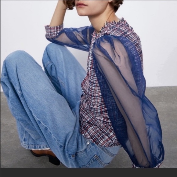Zara Bloggers favorite organza and tweed top XS - Picture 4 of 13